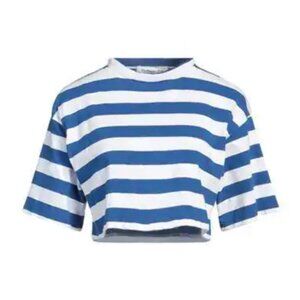 The Frankie Shop Karina Blue & White Striped Crop Tee Embroidered Logo Cotton
